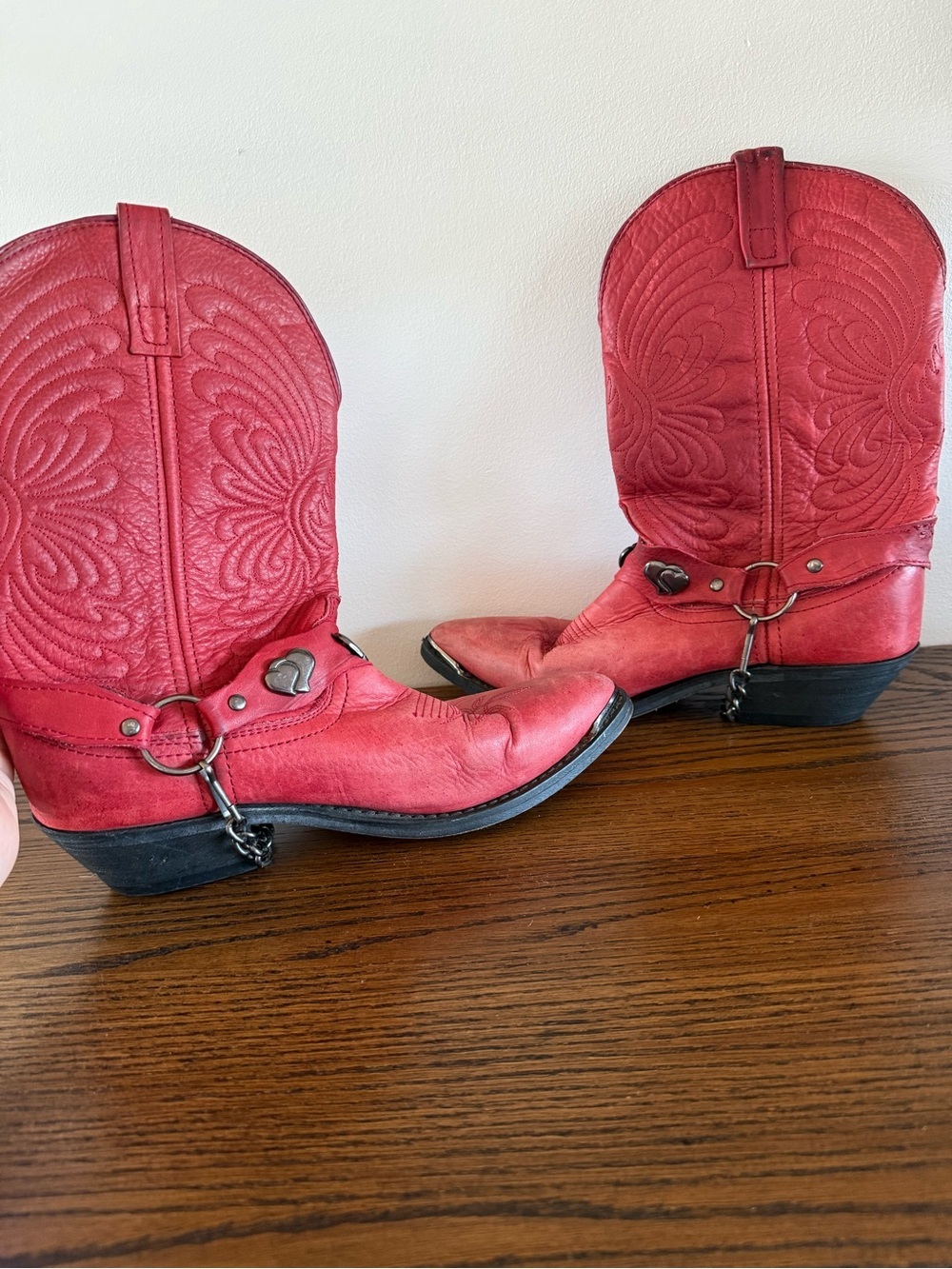 Masterson company red Western Cowboy Boots with Heart Harness Detail